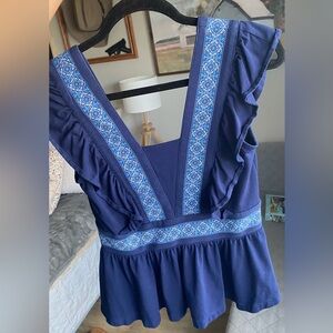 Lands End Navy Blue Sleeveless Peplum Top